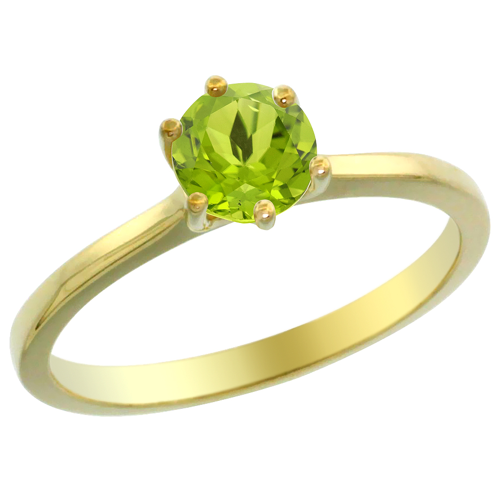 14K Yellow Gold Natural Peridot Solitaire Ring Round 6mm, sizes 5 - 10