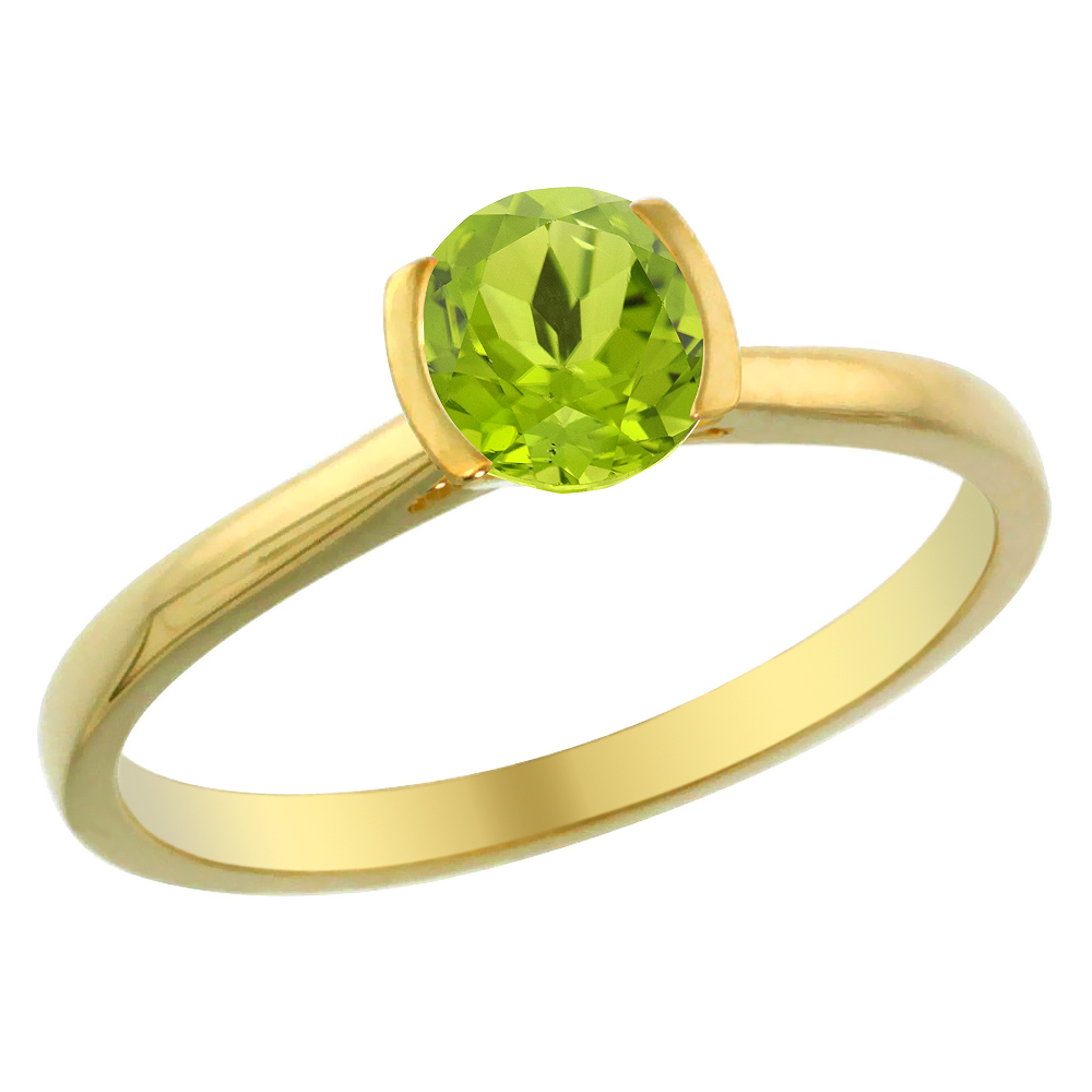 14K Yellow Gold Natural Peridot Solitaire Ring Round 5mm, sizes 5 - 10