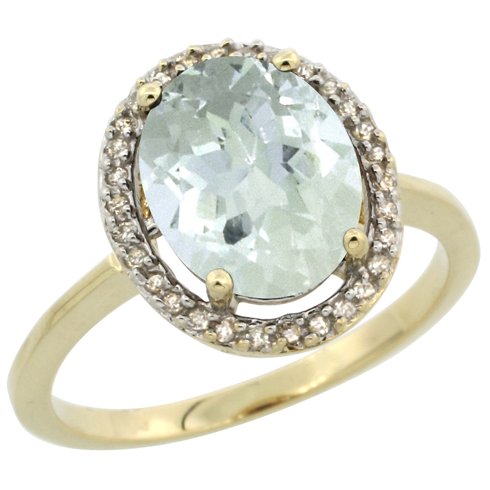 10K Yellow Gold Diamond Halo Natural Aquamarine Engagement Ring Oval 10x8 mm, sizes 5-10