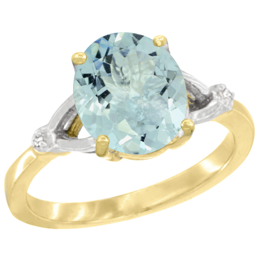 14K YELLOW GOLD SIMPLE LARGE 4 PRONG 10X8MM OVAL AQUAMARINE ENGAGEMENT RING FOR WOMEN 3/8 INCH WIDE SIZES 6-10