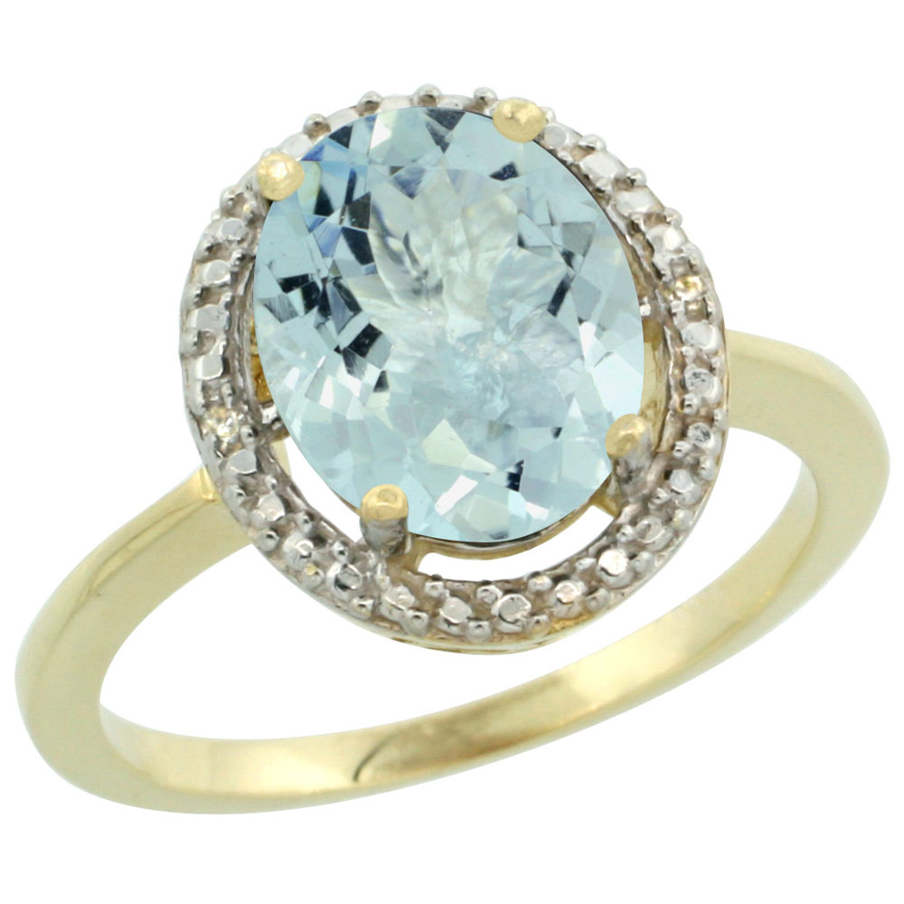 10K Yellow Gold Diamond Natural Aquamarine Engagement Ring Oval 10x8mm, sizes 5-10