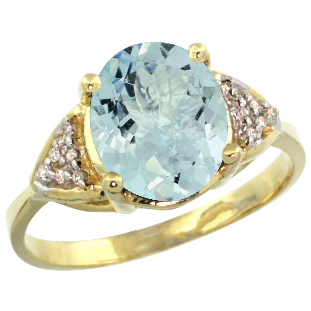 14k Yellow Gold Diamond Natural Aquamarine Engagement Ring Oval 10x8mm, sizes 5-10