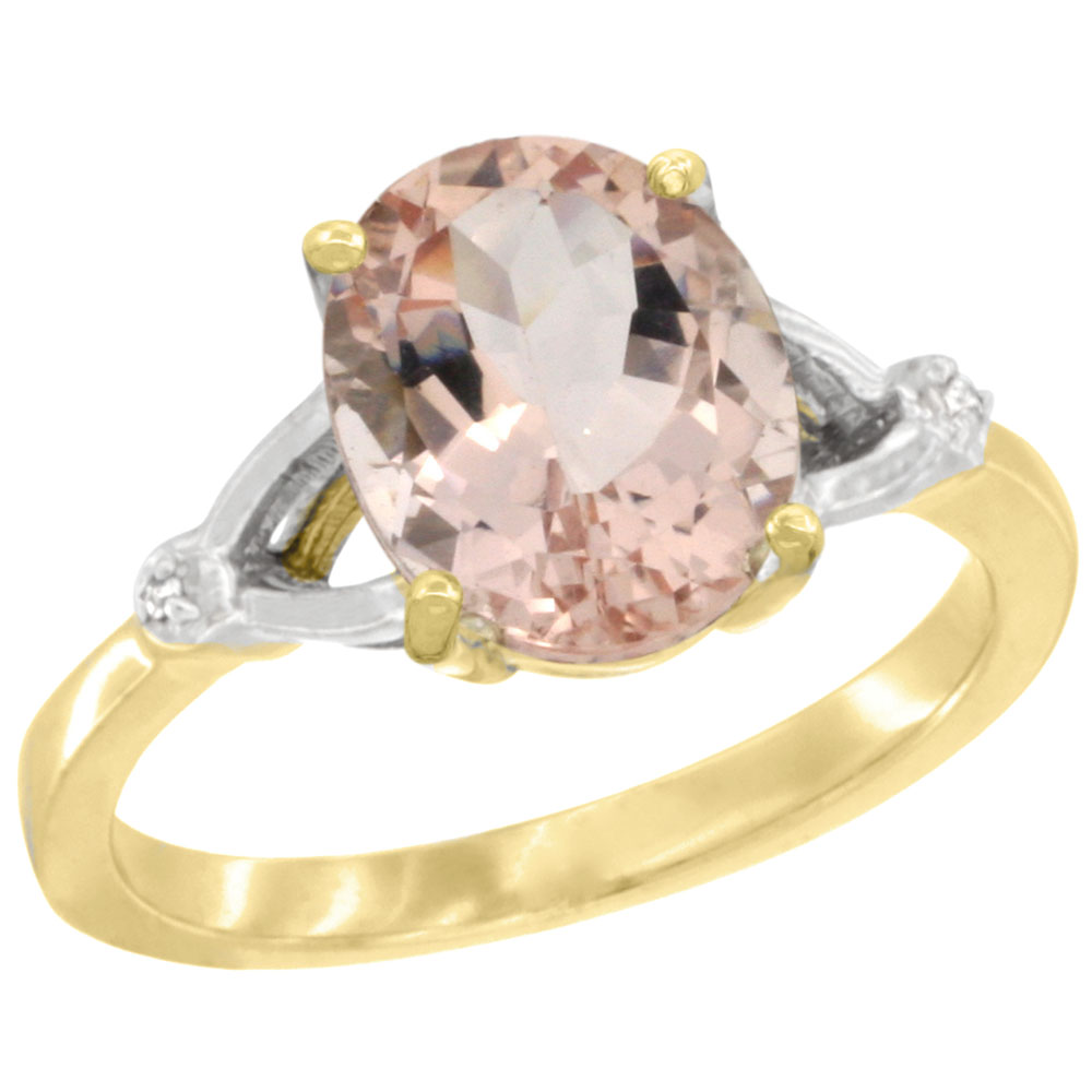 14K YELLOW GOLD SIMPLE LARGE 4 PRONG 10X8MM OVAL MORGANITE ENGAGEMENT RING FOR WOMEN 3/8 INCH WIDE SIZES 6-10