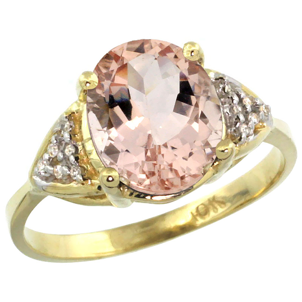14k Yellow Gold Diamond Natural Morganite Engagement Ring Oval 10x8mm, sizes 5-10