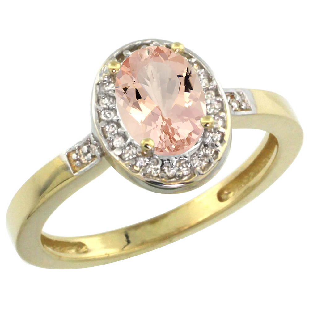 10K Yellow Gold Diamond Natural Morganite Engagement Ring Oval 7x5mm, sizes 5-10