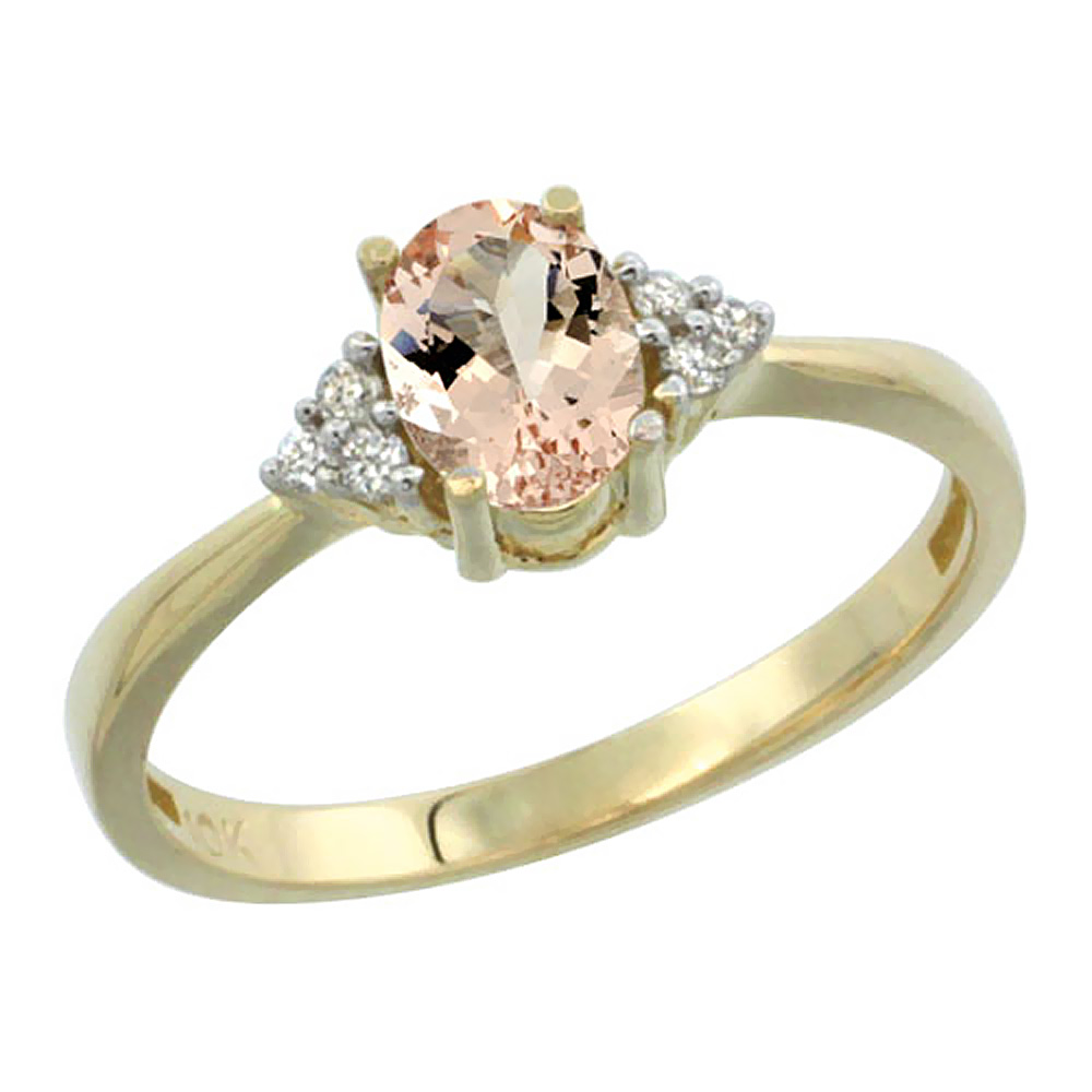 14K Yellow Gold Diamond Natural Morganite Engagement Ring Oval 7x5mm, sizes 5-10