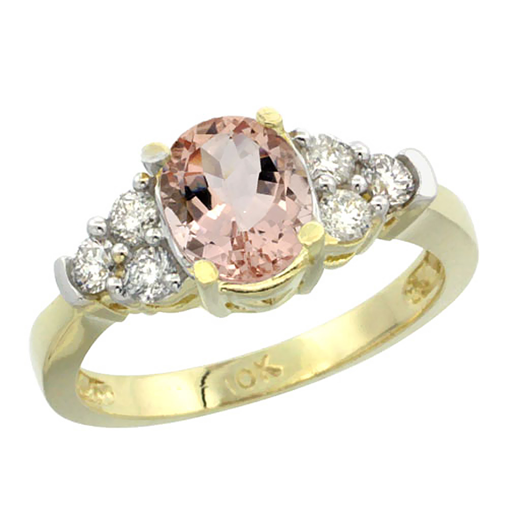 10K Yellow Gold Natural Morganite Ring Oval 9x7mm Diamond Accent, sizes 5-10