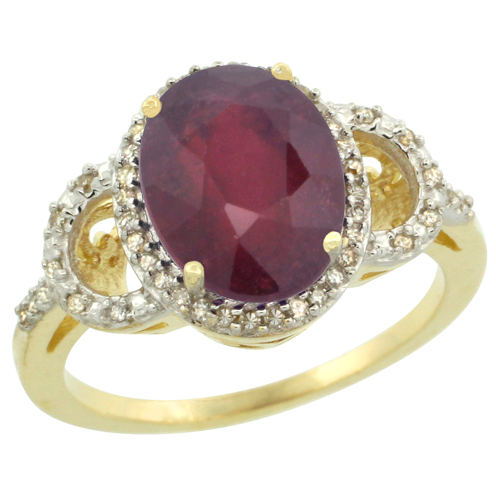 14K Yellow Gold Diamond Enhanced Genuine Ruby Engagement Ring Oval 10x8mm, sizes 5-10