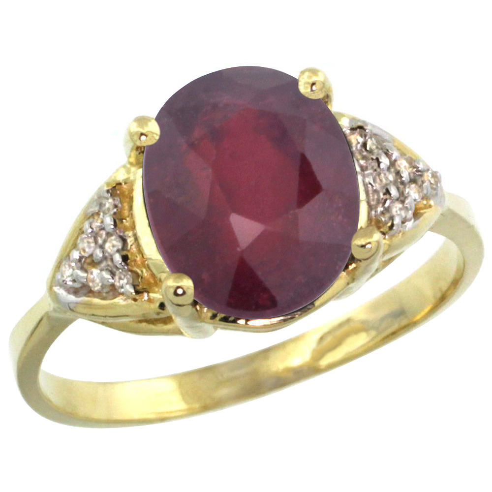 14k Yellow Gold Diamond Enhanced Genuine Ruby Engagement Ring Oval 10x8mm, sizes 5-10