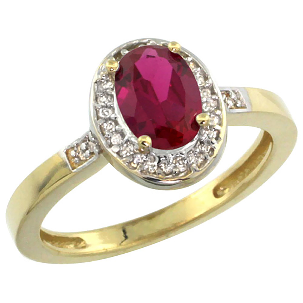 14K Yellow Gold Diamond Enhanced Genuine Ruby Engagement Ring Oval 7x5mm, sizes 5-10