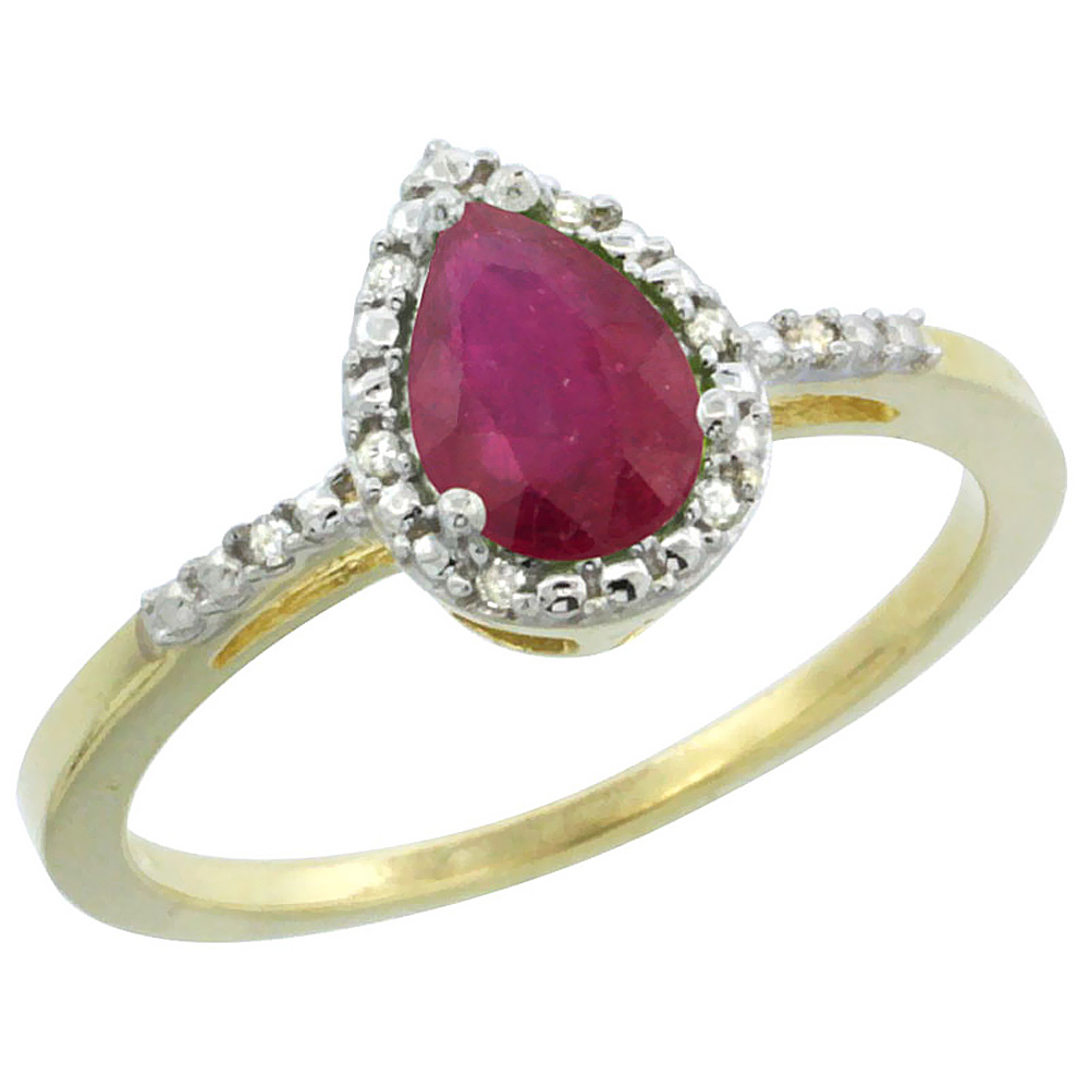 10K Yellow Gold Diamond Natural Quality Ruby Engagement Ring Pear 7x5mm, size 5-10