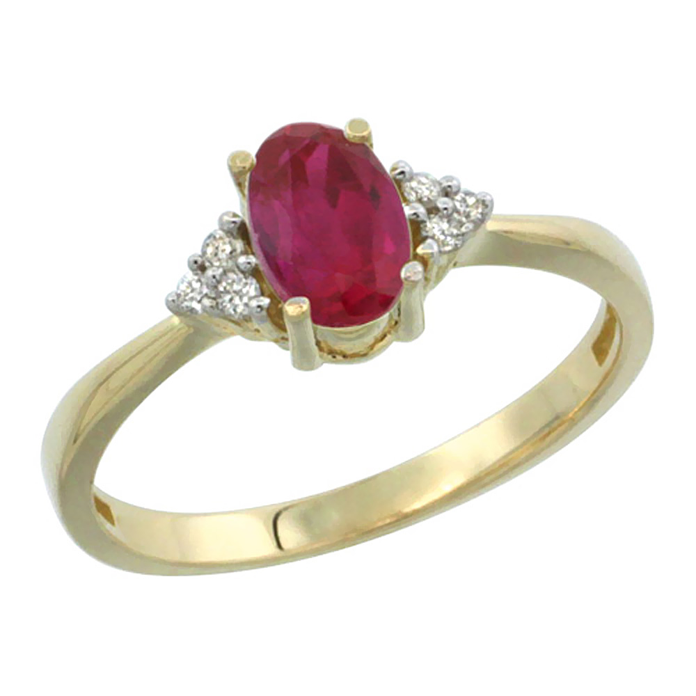 10K Yellow Gold Diamond Enhanced Genuine Ruby Engagement Ring Oval 7x5mm, sizes 5-10
