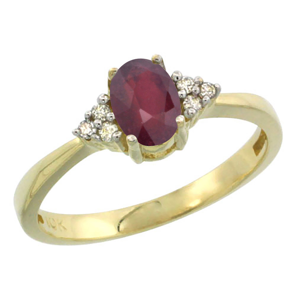 10K White Gold Enhanced Ruby Ring Oval 6x4mm Diamond Accent, sizes 5-10