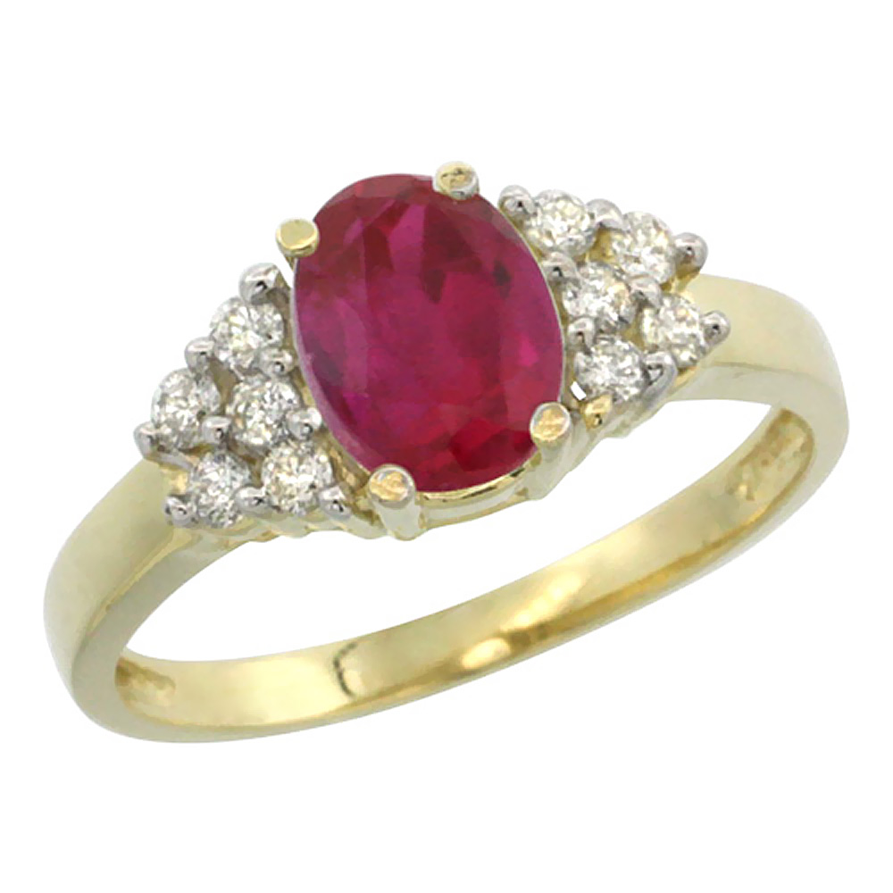 10K Yellow Gold Enhanced Ruby Ring Oval 8x6mm Diamond Accent, sizes 5-10