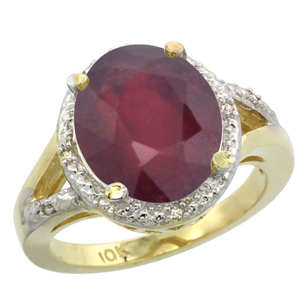 14K Yellow Gold Enhanced Ruby Ring Oval 12x10mm Diamond Accent, sizes 5-10