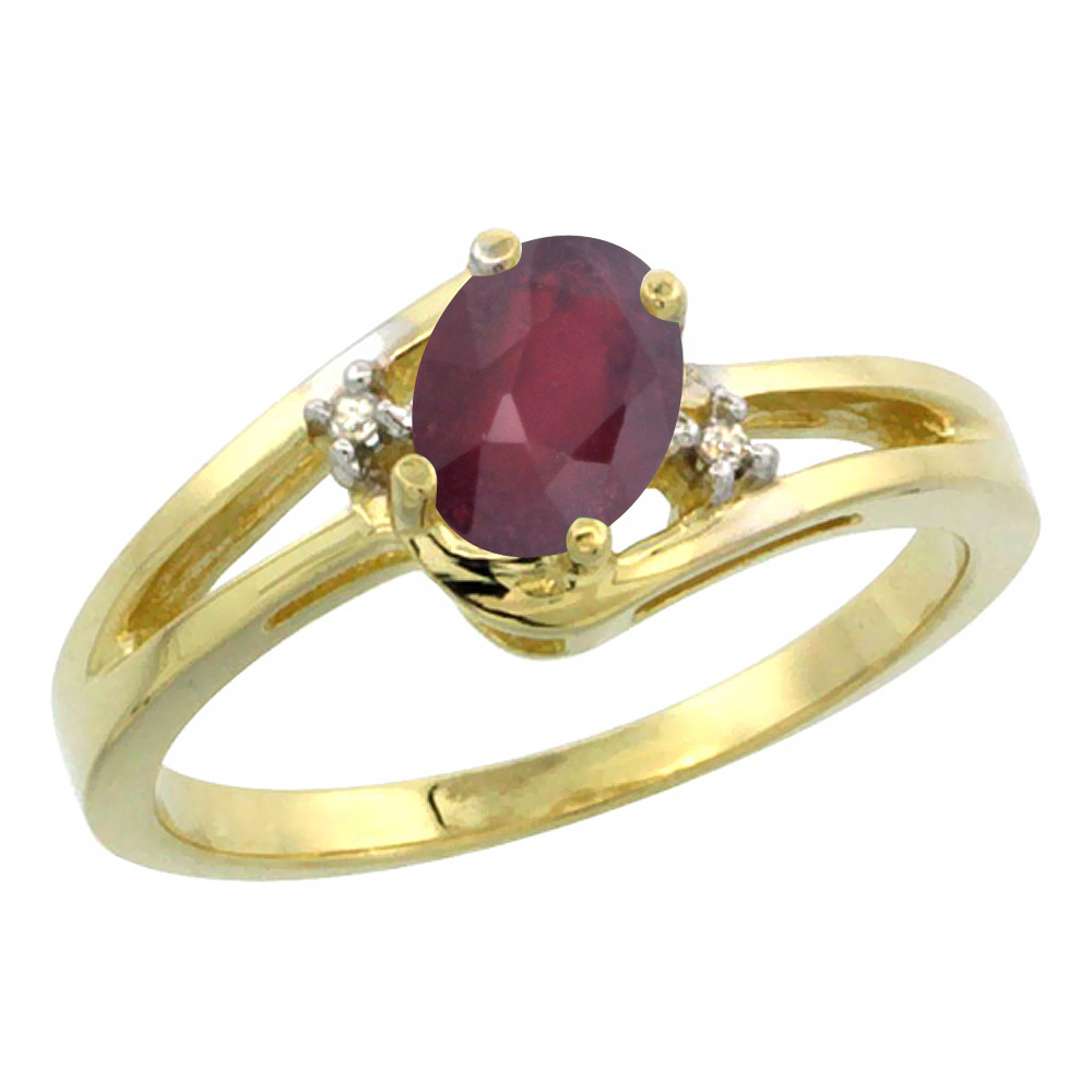 14K Yellow Gold Diamond Enhanced Genuine Ruby Ring Oval 6x4 mm, sizes 5-10