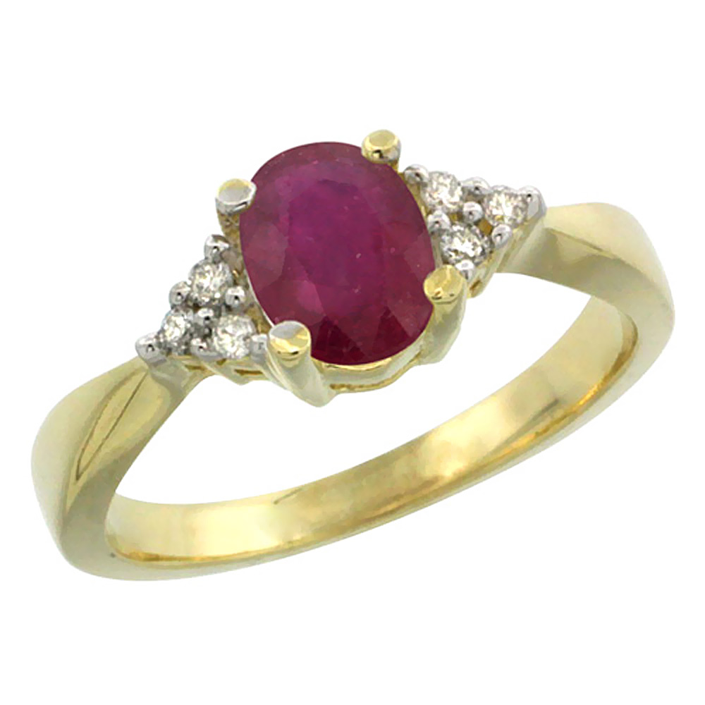 10K Yellow Gold Diamond Ruby Engagement Ring Oval 7x5mm, sizes 5-10
