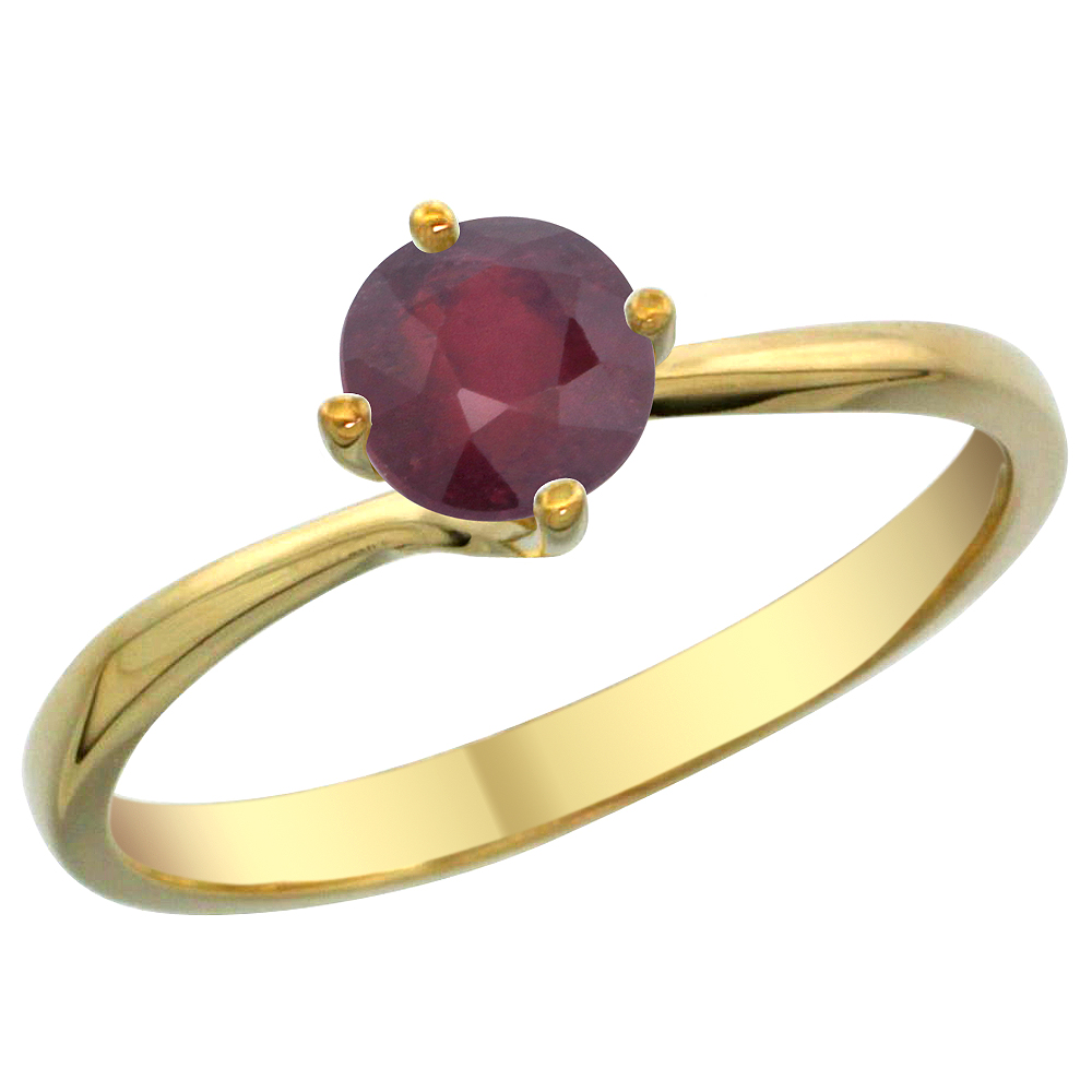 14K Yellow Gold Natural Enhanced Ruby Solitaire Ring Round 6mm, sizes 5 - 10