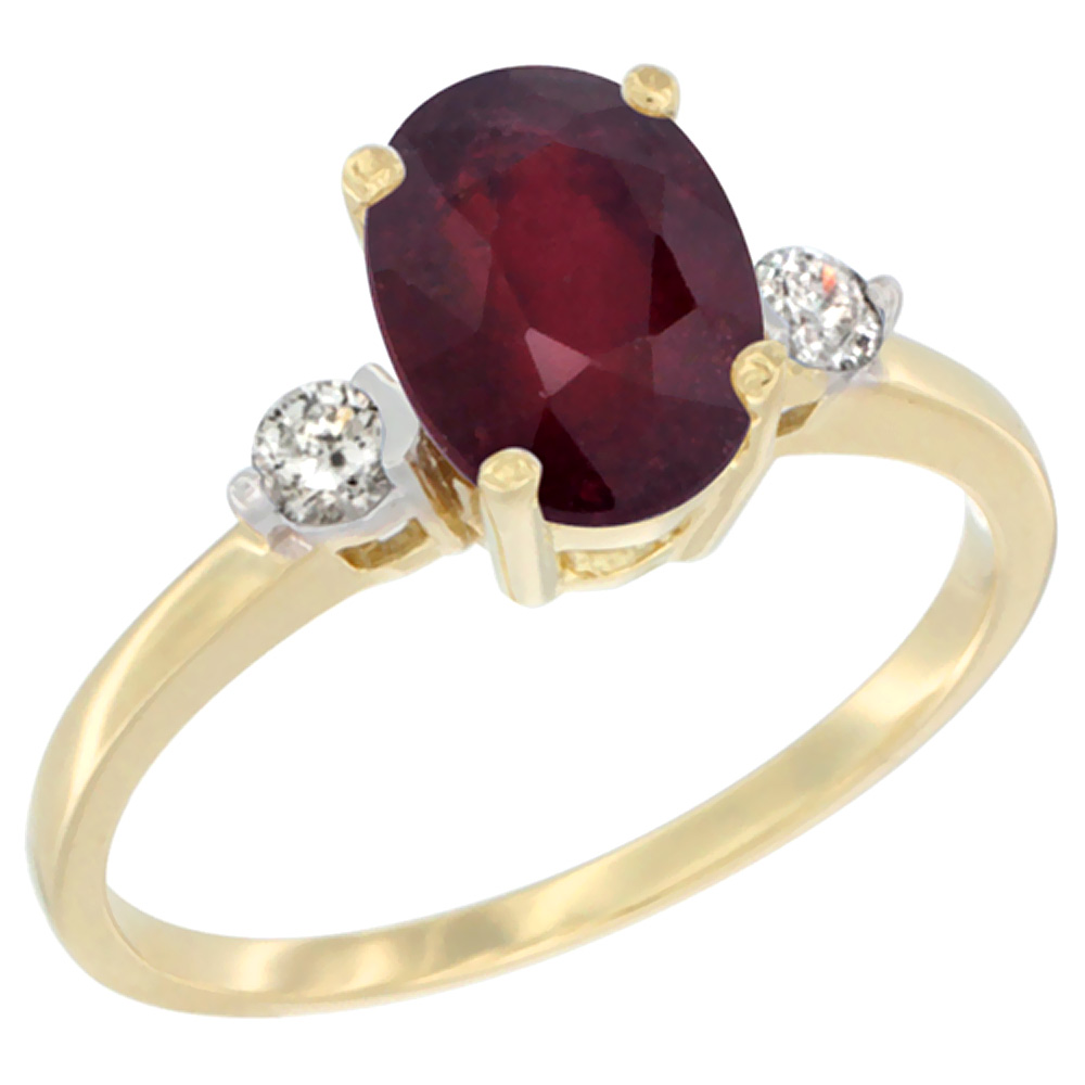 14K Yellow Gold Enhanced Ruby Ring Oval 9x7 mm Diamond Accent, sizes 5 to 10