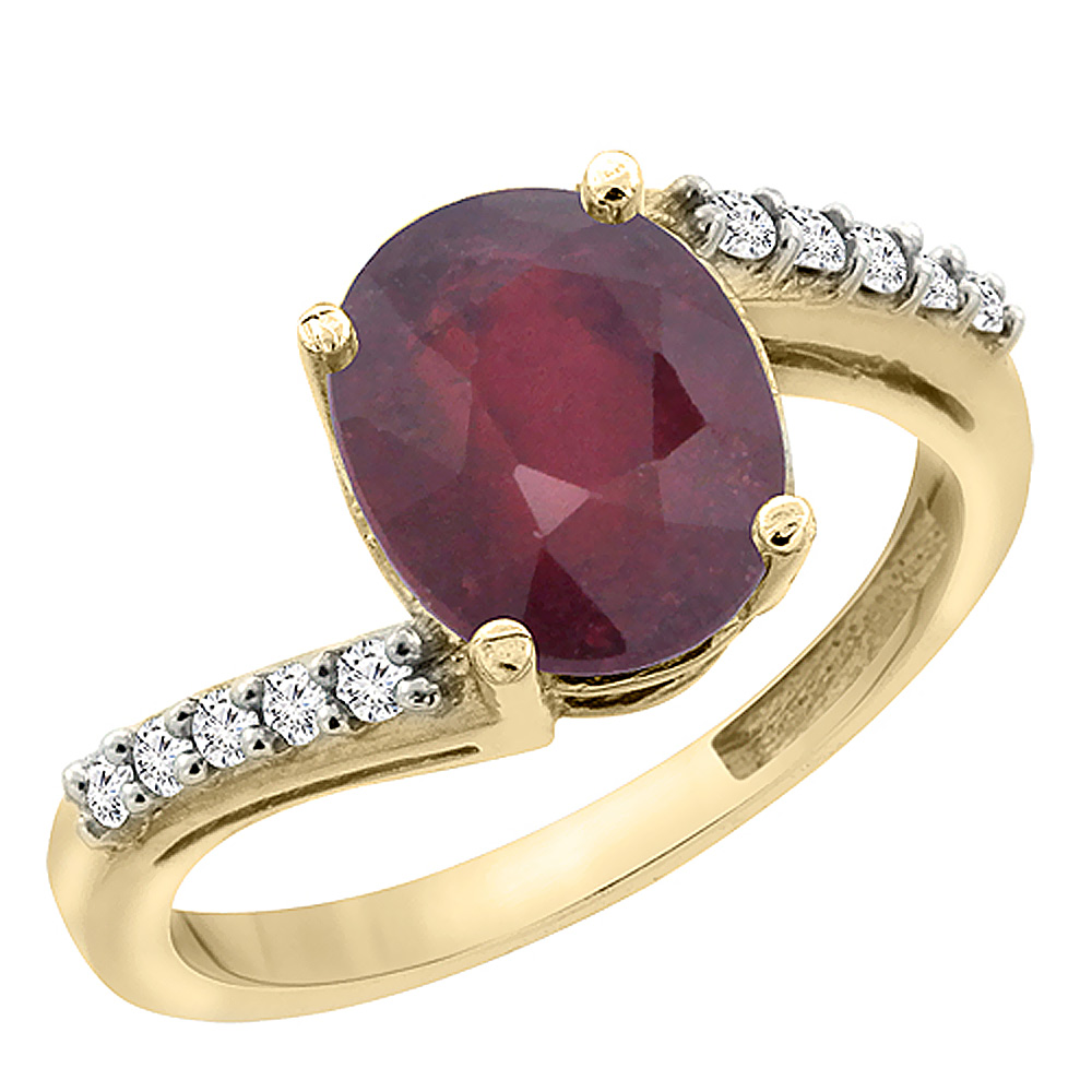 14K Yellow Gold Diamond Enhanced Genuine Ruby Engagement Ring Oval 10x8mm, sizes 5-10