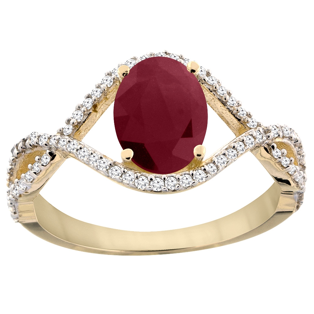 14K Yellow Gold Diamond Natural Quality Ruby Infinity Engagement Ring Oval 8x6 mm, size 5 - 10