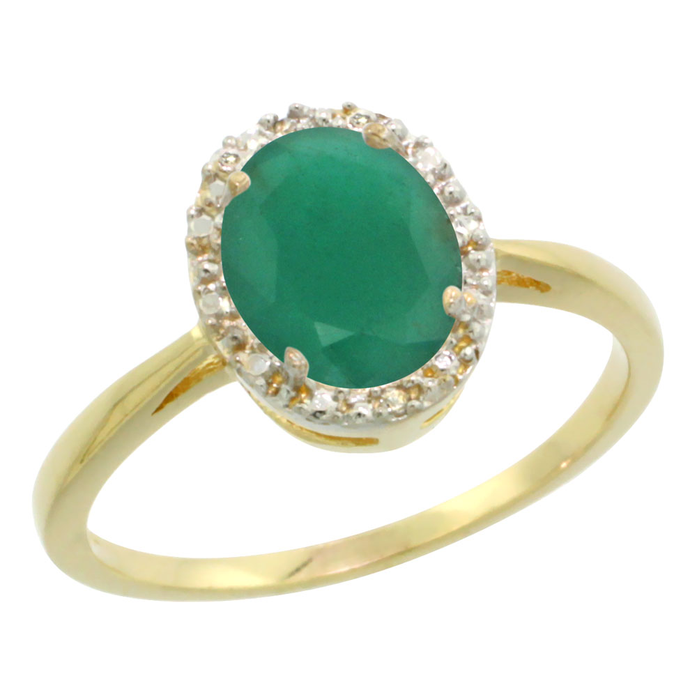 14K Yellow Gold Diamond Halo Natural Quality Emerald Engagement Ring Oval 8x6mm, size 5-10