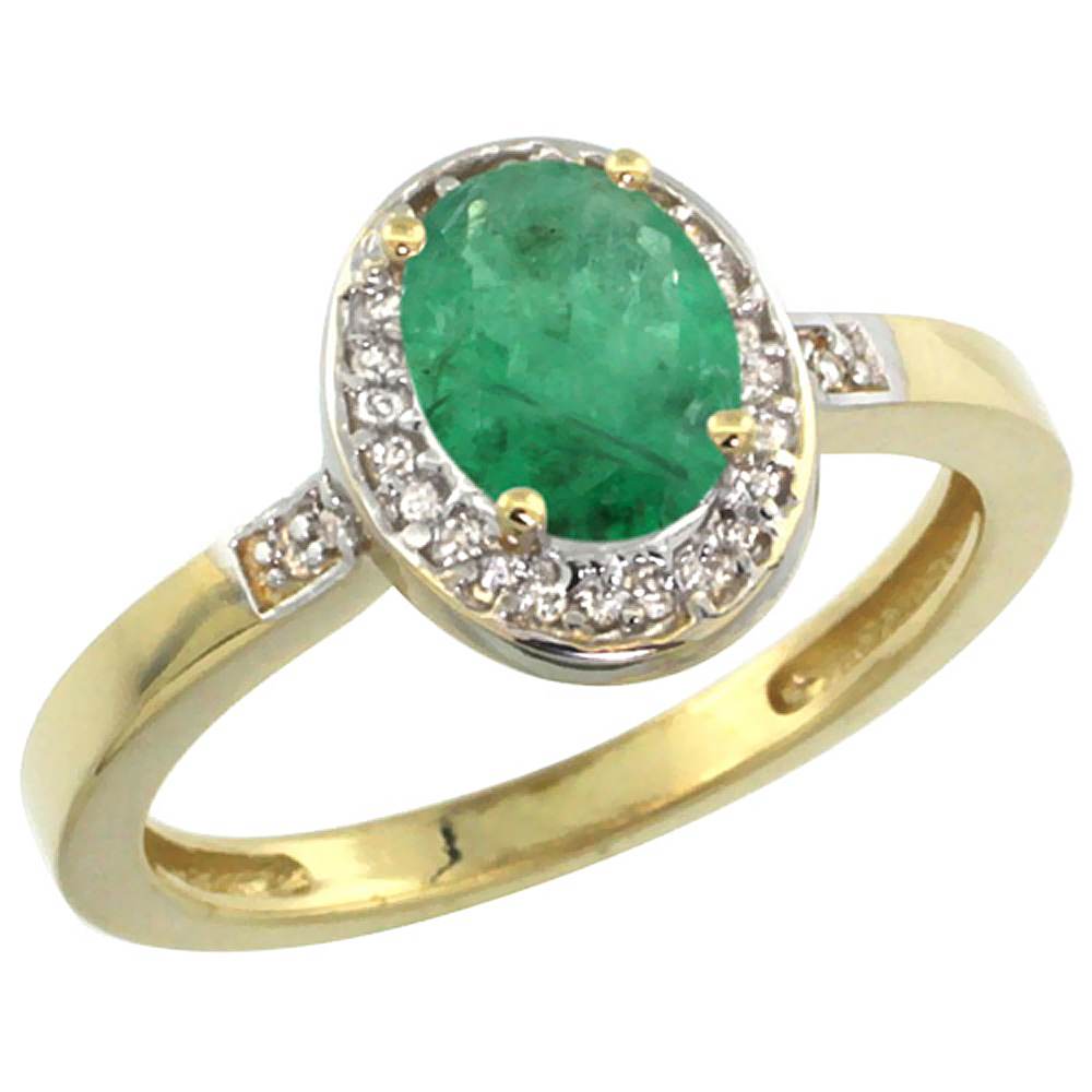 14K Yellow Gold Diamond Natural Emerald Engagement Ring Oval 7x5mm, sizes 5-10