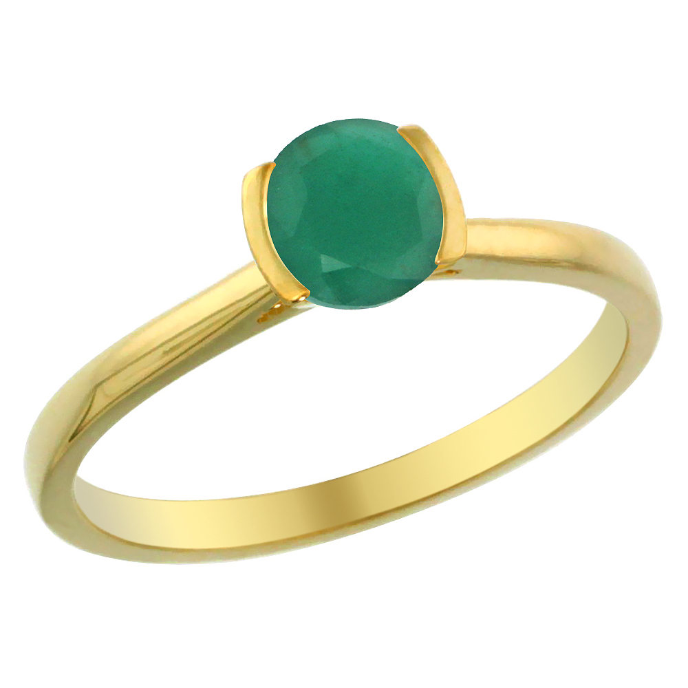 14K Yellow Gold Natural Emerald Solitaire Ring Round 5mm, sizes 5 - 10