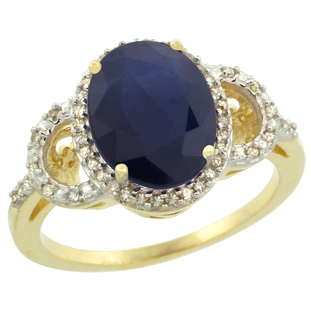 10K Yellow Gold Diamond Natural Blue Sapphire Engagement Ring Oval 10x8mm, sizes 5-10