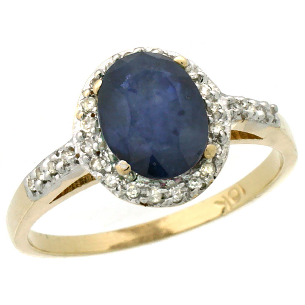 10K Yellow Gold Diamond Natural Quality Blue Sapphire Engagement Ring Oval 8x6mm, size 5-10