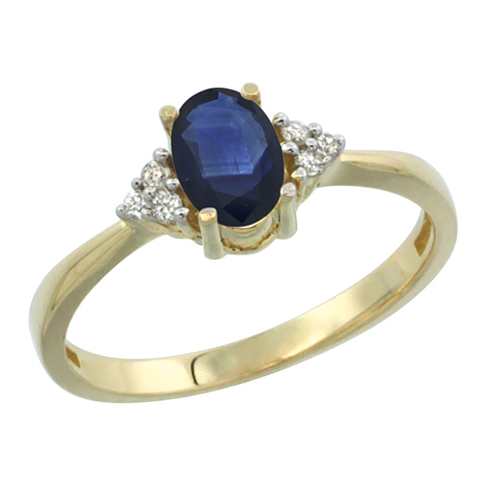 14K Yellow Gold Diamond Natural Blue Sapphire Engagement Ring Oval 7x5mm, sizes 5-10