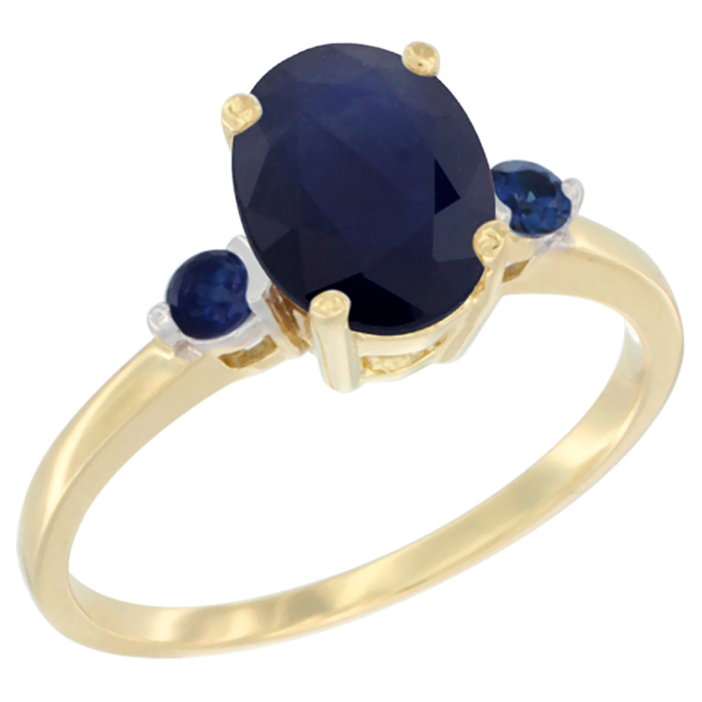 10K Yellow Gold Natural Diffused Ceylon Sapphire Ring Oval 9x7 mm Blue Sapphire Accent, sizes 5 to 10