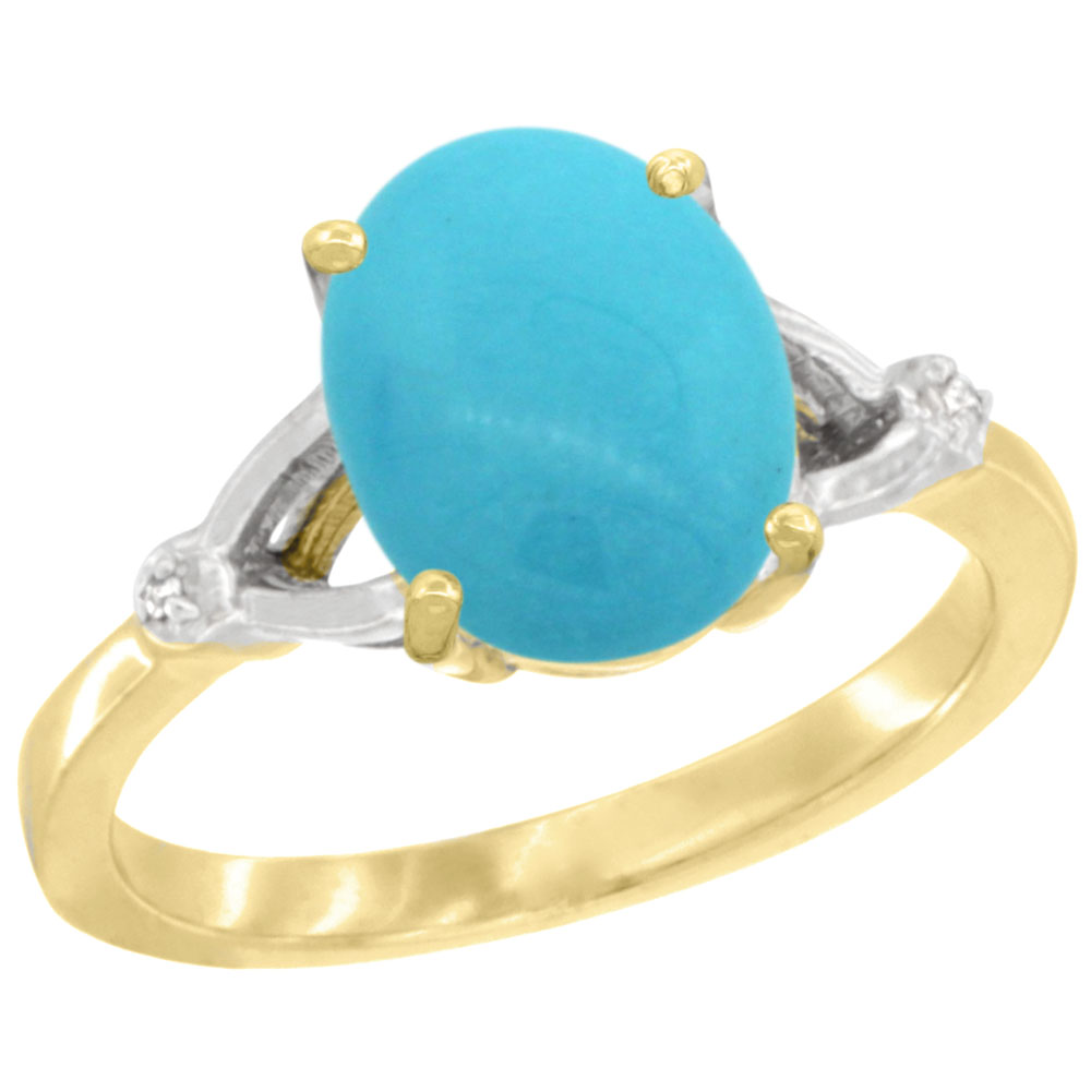 14K YELLOW GOLD SLEEPING BEAUTY 10X8MM TURQUOISE ENGAGEMENT RING FOR WOMEN 3/8 INCH WIDE SIZES 6-10