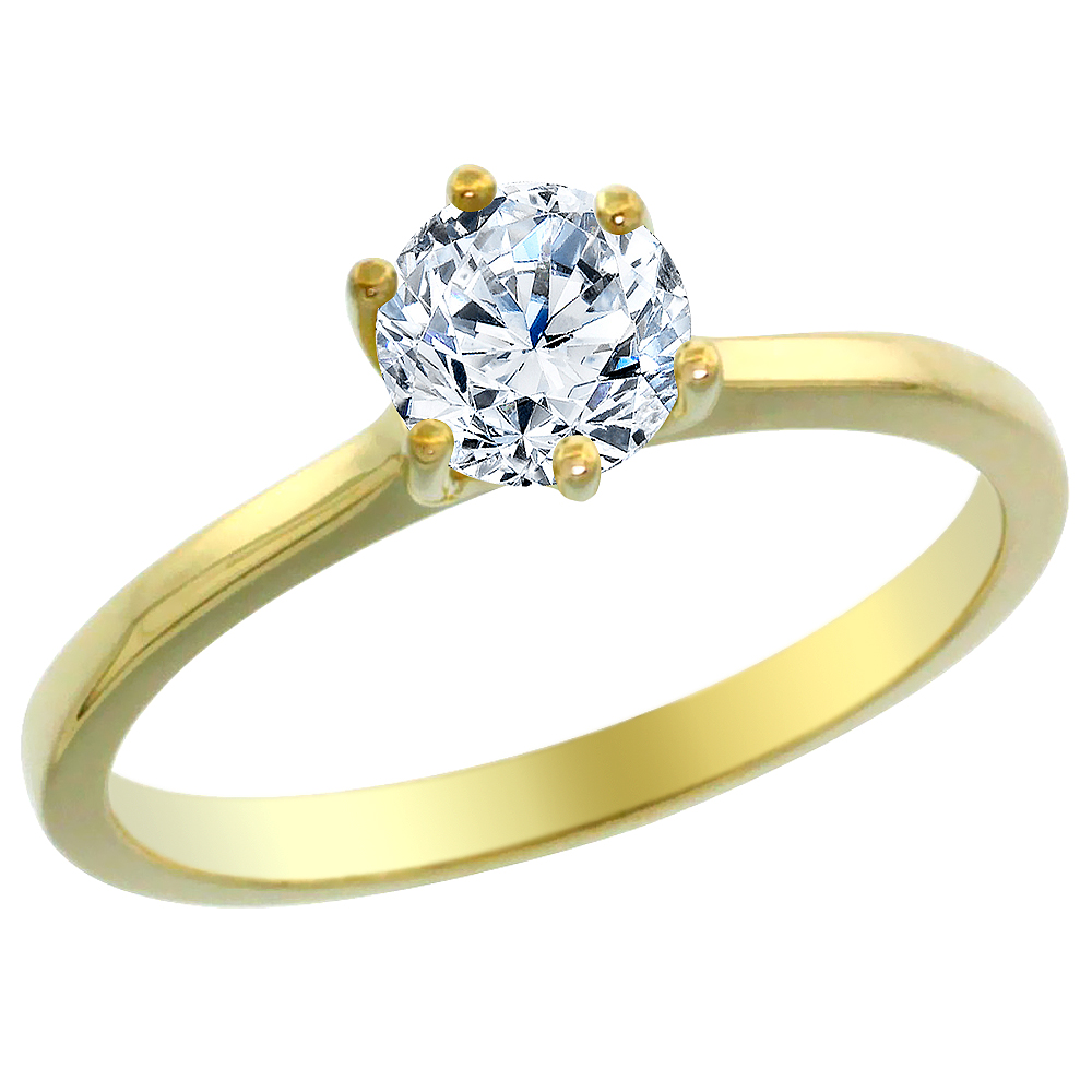 14K Yellow Gold 0.65 ct Diamond Solitaire Ring Round, sizes 5 - 10