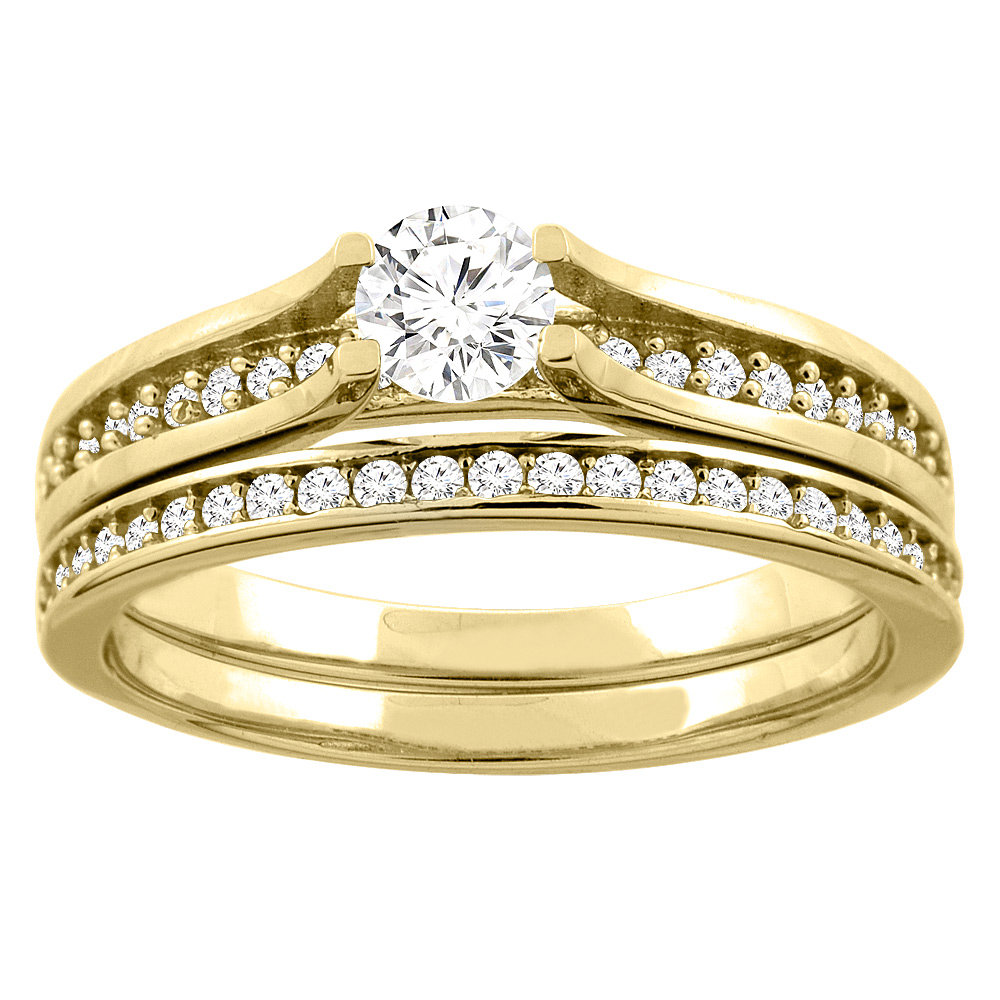 14K Yellow Gold 0.56 ct Round Diamond 2-pc Bridal Ring Set, sizes 5 - 10