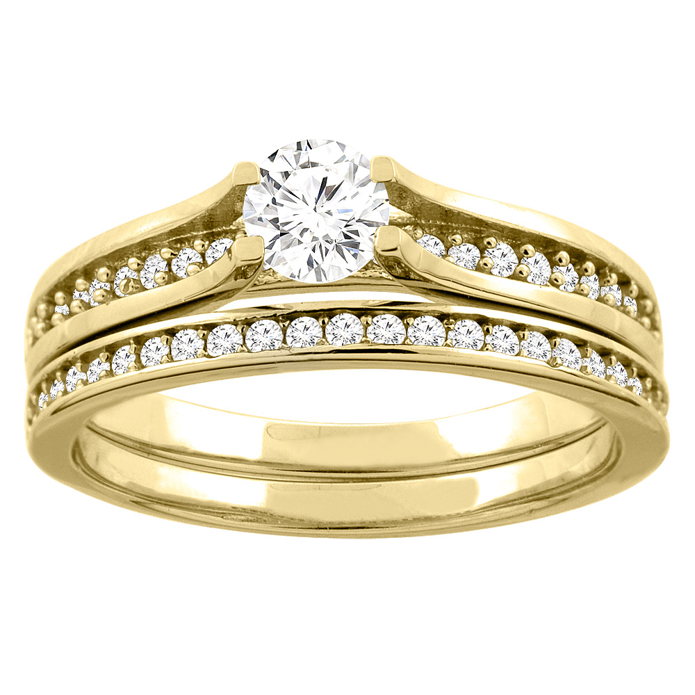 14K Yellow Gold 0.66 ct Round Diamond 2-pc Bridal Ring Set, sizes 5 - 10