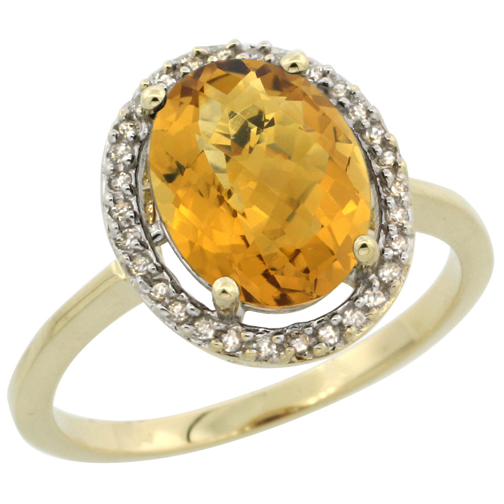 10K Yellow Gold Diamond Halo Natural Whisky Quartz Engagement Ring Oval 10x8 mm, sizes 5 10