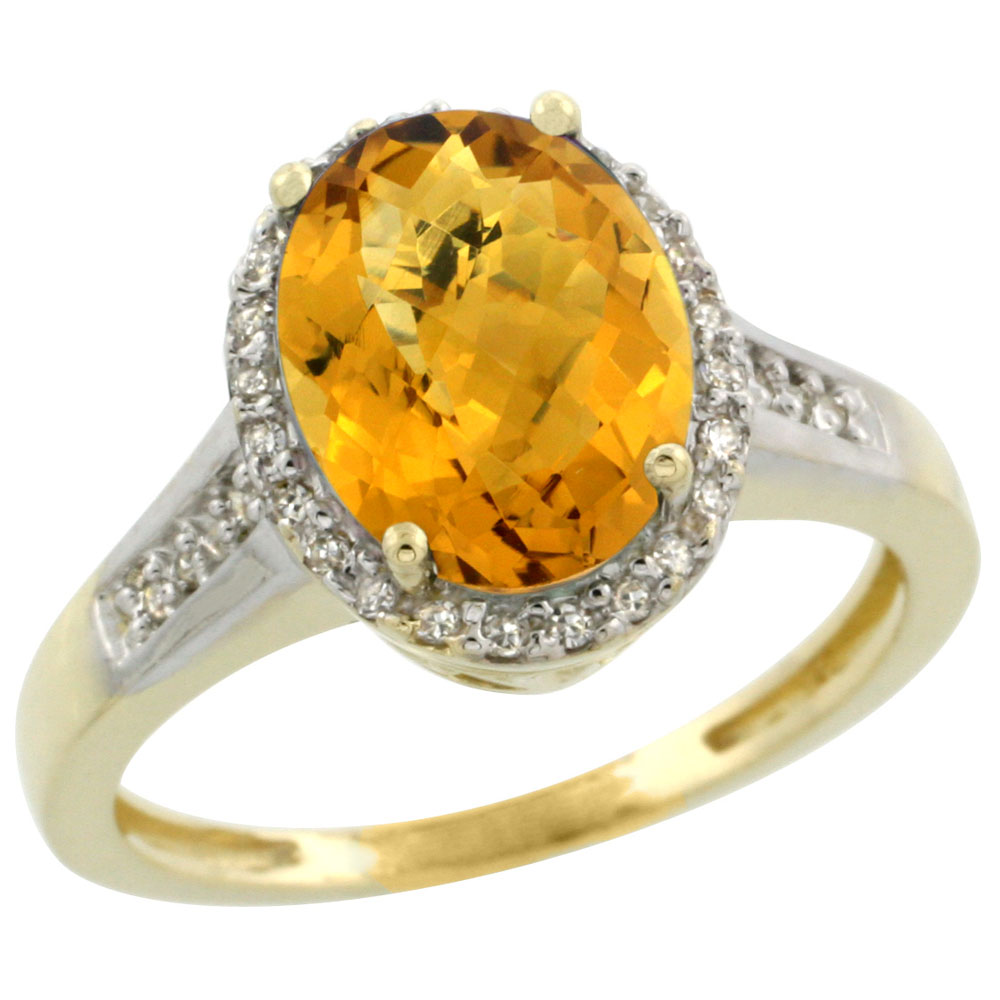 10K Yellow Gold Diamond Natural Whisky Quartz Engagement Ring Oval 10x8mm, sizes 5-10