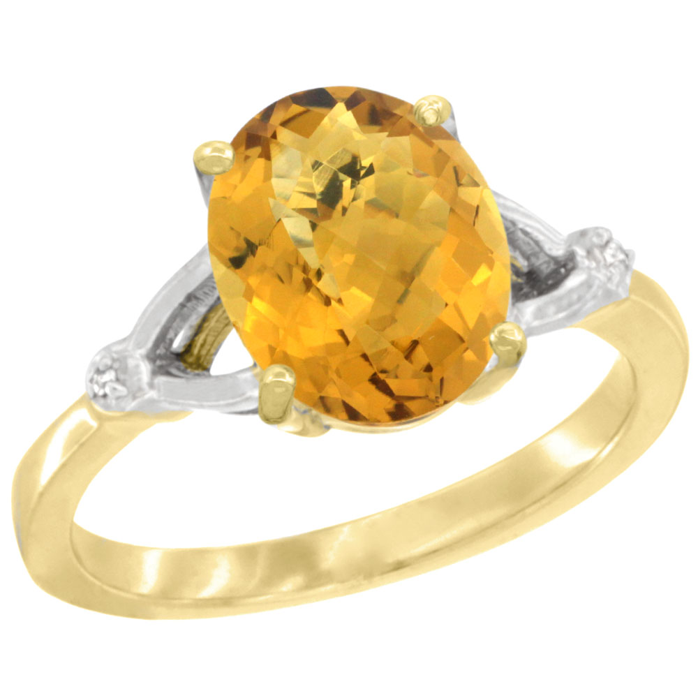 14K Yellow Gold Diamond Natural Whisky Quartz Engagement Ring Oval 10x8mm, sizes 5-10
