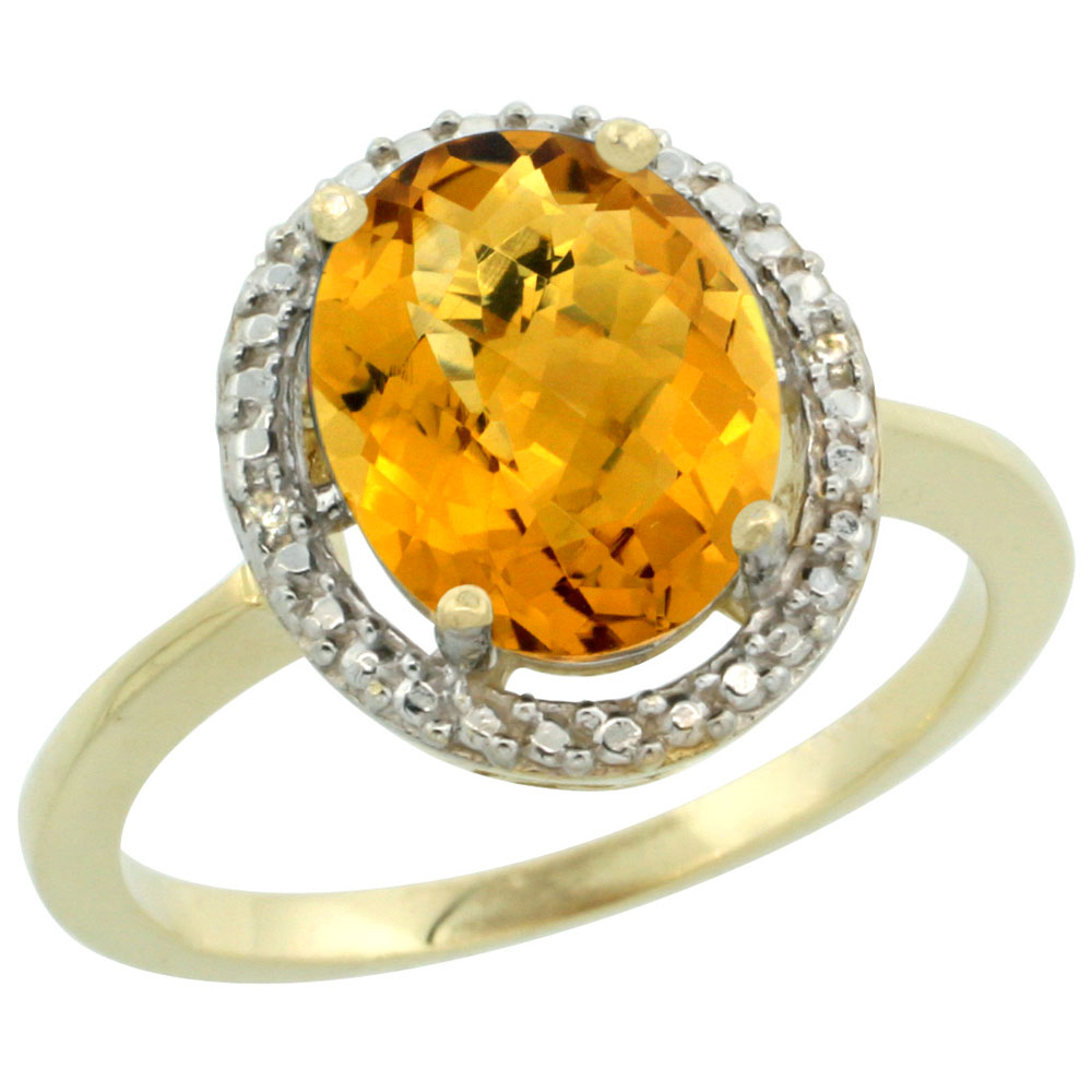 14K Yellow Gold Diamond Natural Whisky Quartz Engagement Ring Oval 10x8mm, sizes 5-10