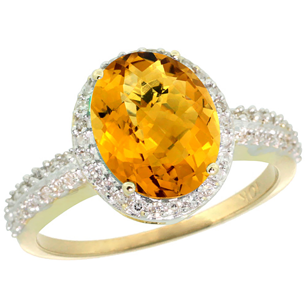 10K Yellow Gold Diamond Natural Whisky Quartz Engagement Ring Oval 10x8mm, sizes 5-10