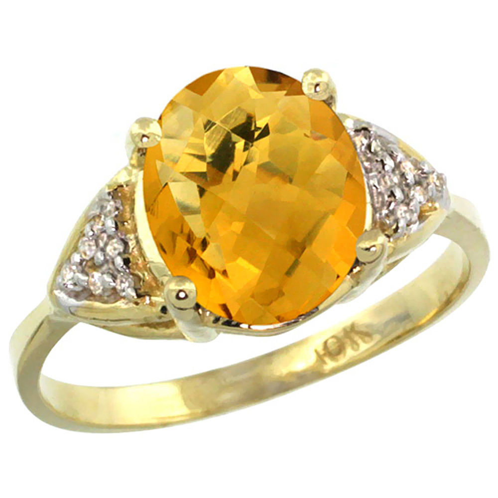 14k Yellow Gold Diamond Natural Whisky Quartz Engagement Ring Oval 10x8mm, sizes 5-10