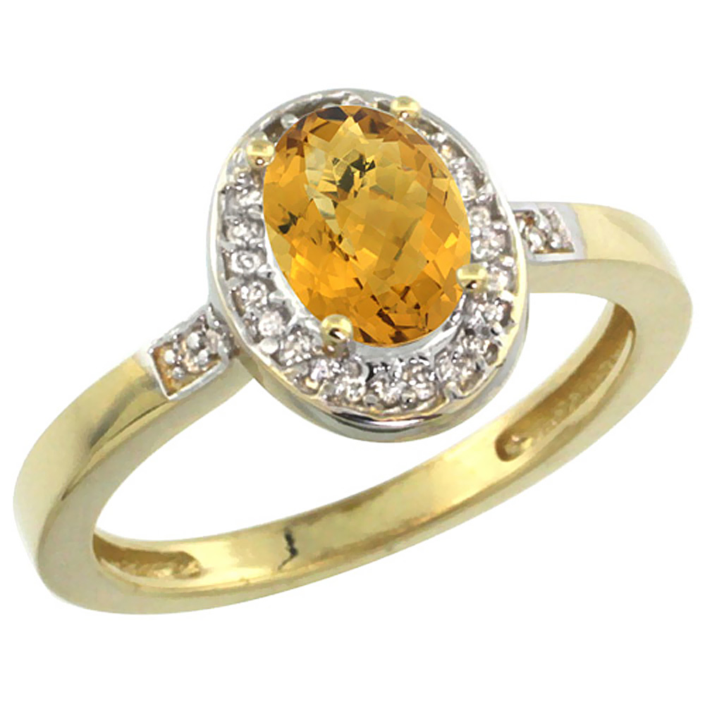 14K Yellow Gold Diamond Natural Whisky Quartz Engagement Ring Oval 7x5mm, sizes 5-10
