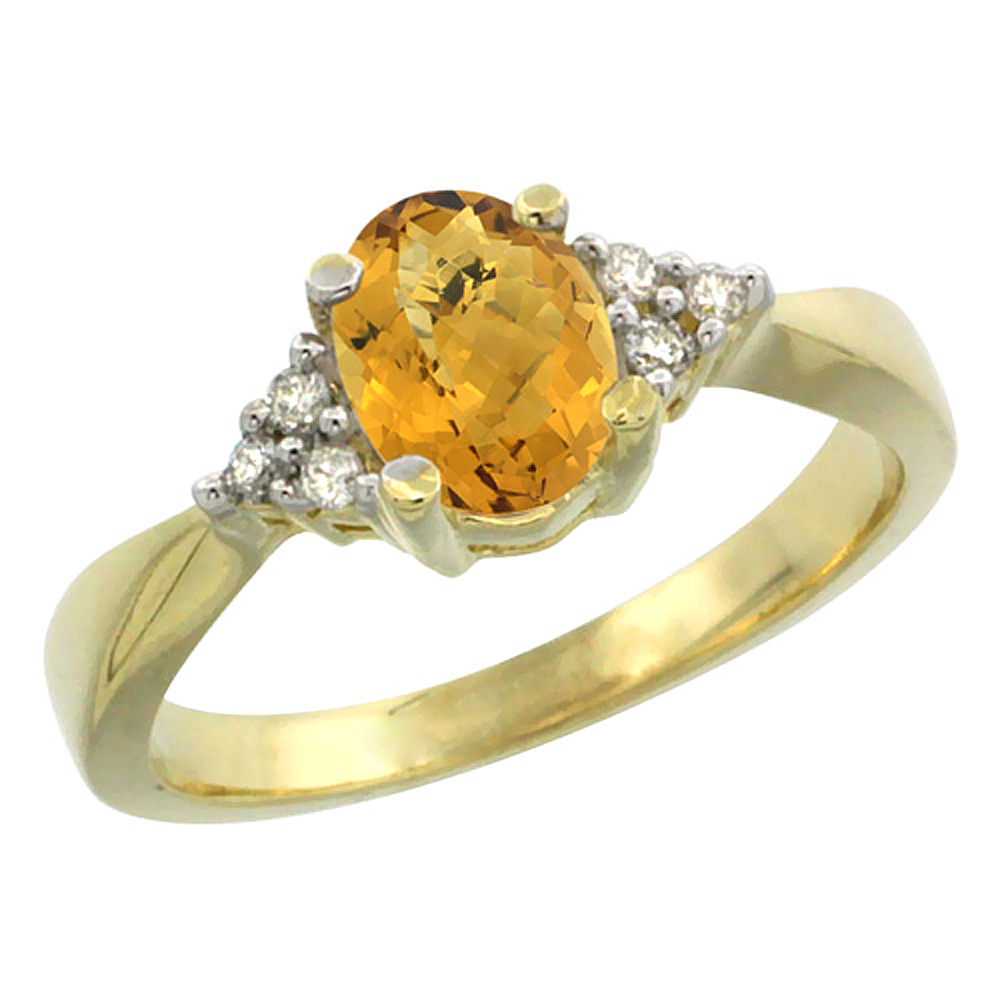10K Yellow Gold Diamond Natural Whisky Quartz Engagement Ring Oval 7x5mm, sizes 5-10