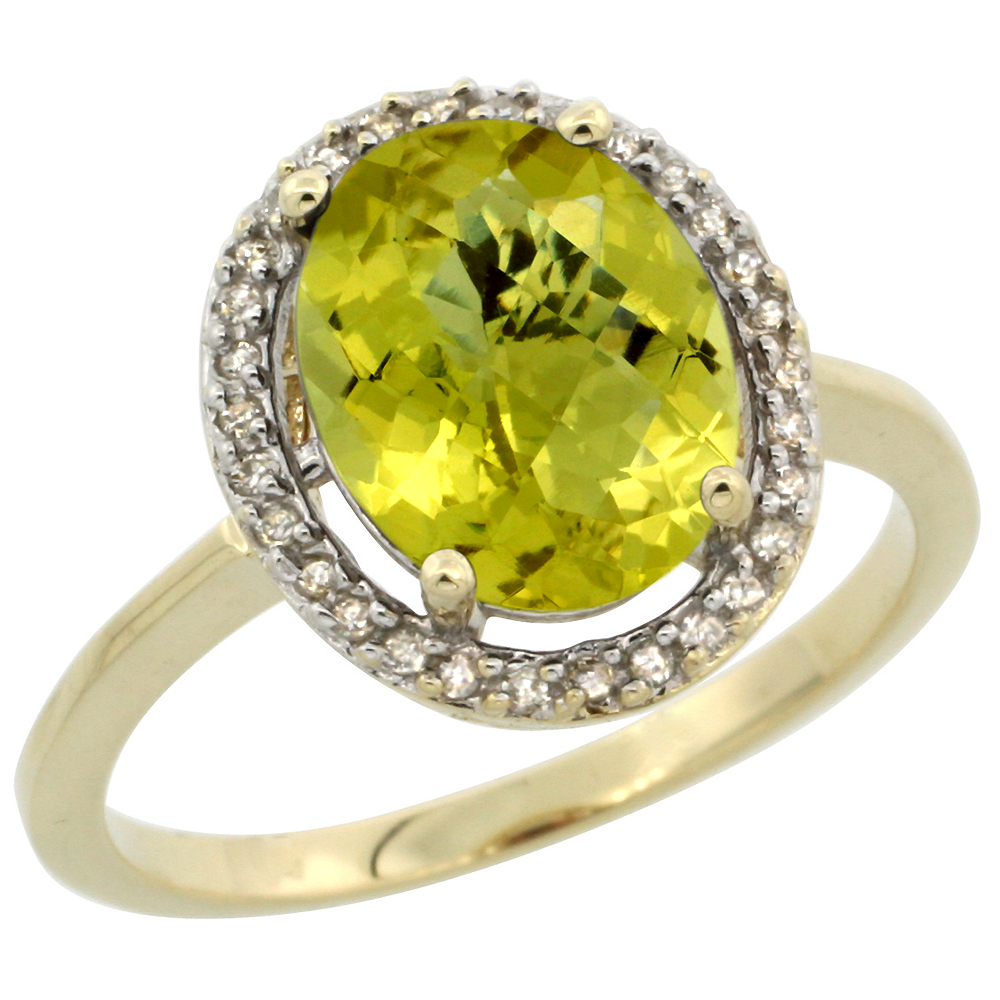 10K Yellow Gold Diamond Halo Natural Lemon Quartz Engagement Ring Oval 10x8 mm, sizes 5 10