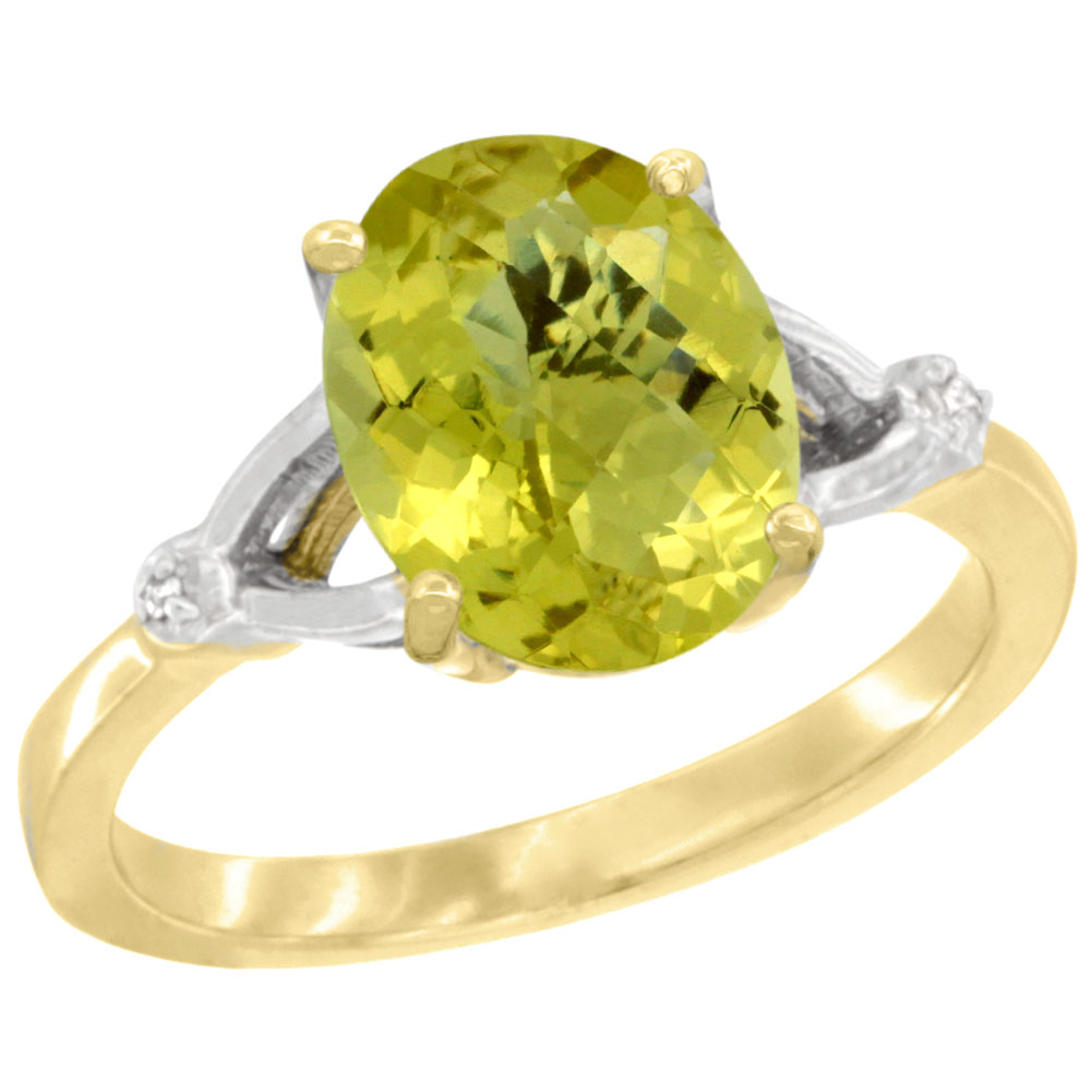 14K YELLOW GOLD SIMPLE LARGE 4 PRONG 10X8MM OVAL LEMON QUARTZ ENGAGEMENT RING FOR WOMEN 3/8 INCH WIDE SIZES 6-10
