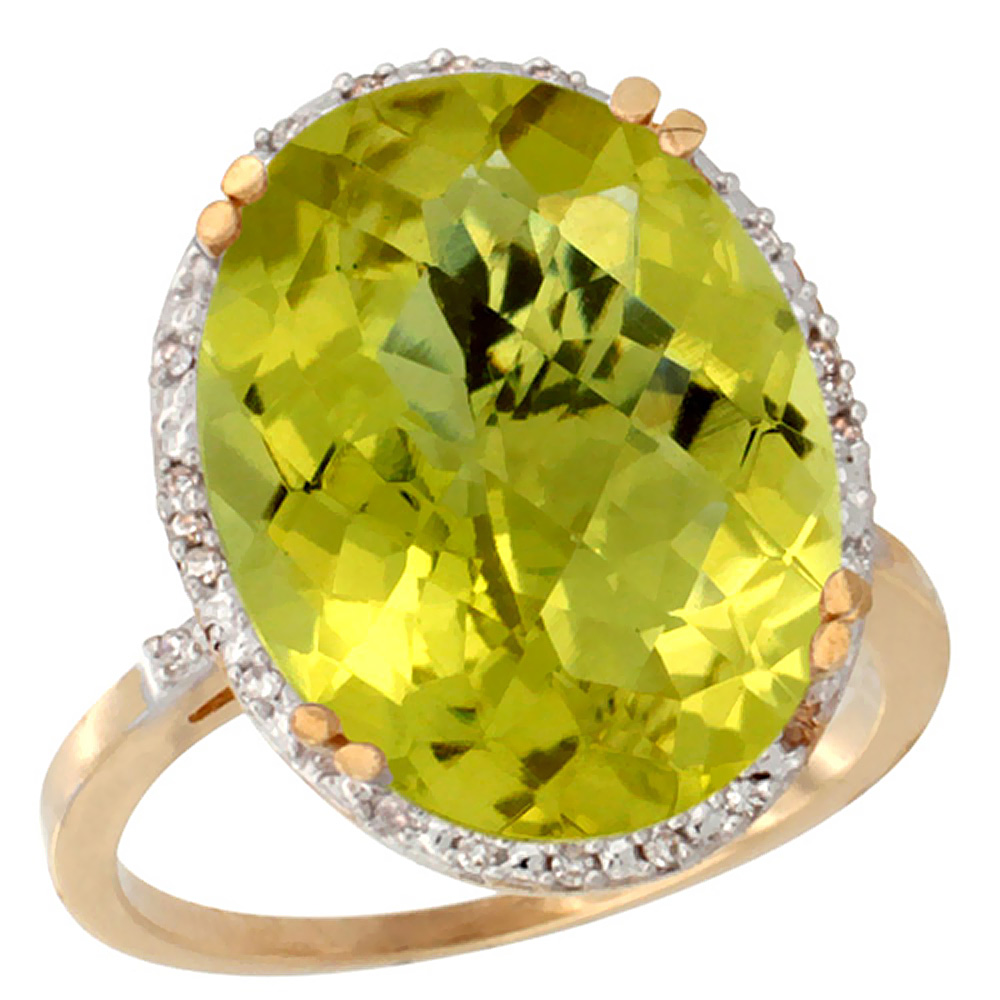 10k Yellow Gold Natural Lemon Quartz Ring Large Oval 18x13mm Diamond Halo, sizes 5-10