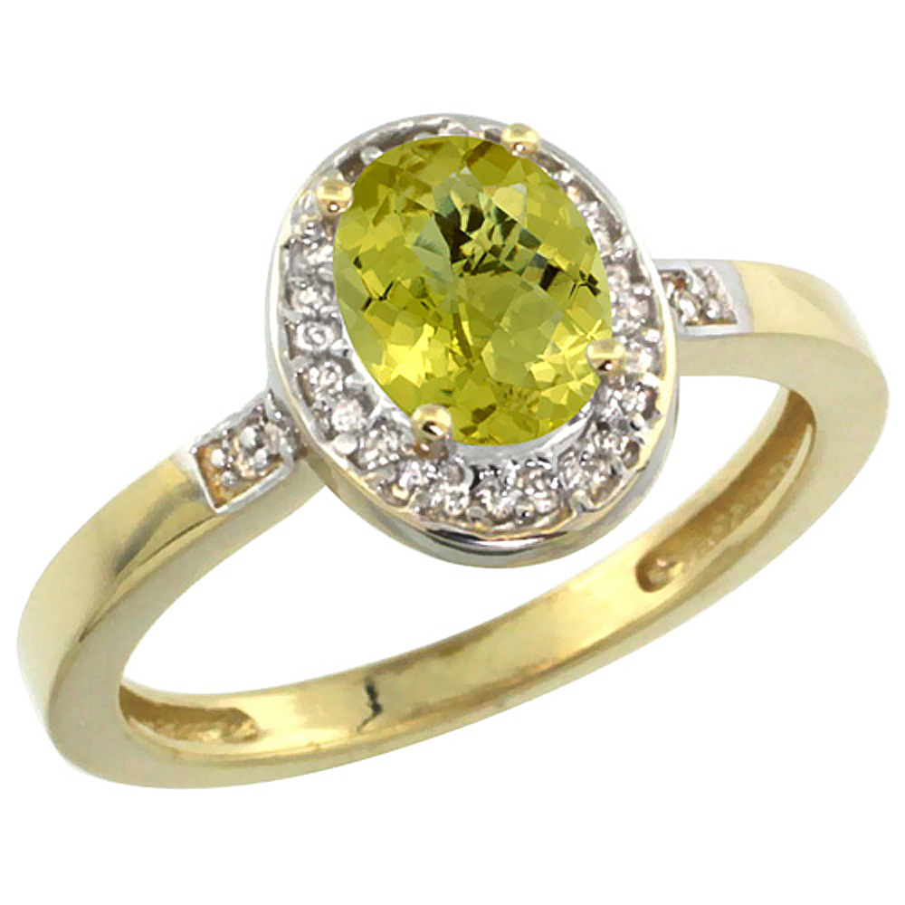 14K Yellow Gold Diamond Natural Lemon Quartz Engagement Ring Oval 7x5mm, sizes 5-10