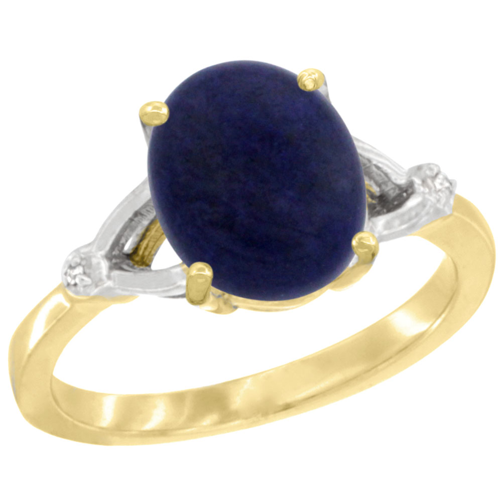 14K YELLOW GOLD SIMPLE LARGE 4 PRONG 10X8MM OVAL LAPIS ENGAGEMENT RING FOR WOMEN 3/8 INCH WIDE SIZES 6-10