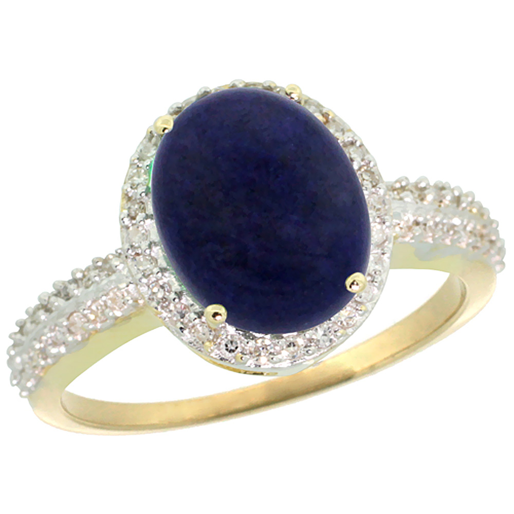 14K Yellow Gold Diamond Natural Lapis Engagement Ring Oval 10x8mm, sizes 5-10